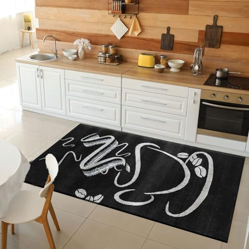 VIMODA Küchenteppich Schwarz Trendiger Kaffee Teppich, Cappuccino Muster Tasse Kurzflor, Maße:160x220 cm