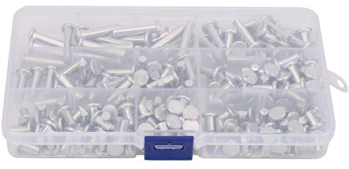 BOROCO Flachkopf Vollniete, 190 Stück M5 Flachkopf Vollaluminium Nieten Sortiment Kit Länge 6/8/10/12/16/20/25mm