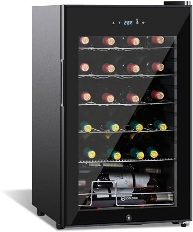 17 Inch Wine Cooler Refrigerator, Freestanding Under Counter Compact Wine Fridge, 40-65°F, 24 Bottle Countertop Mini Wine Cooler with Double-Layer Tempered Glass Door/ Lock for Bedroom/Apartment