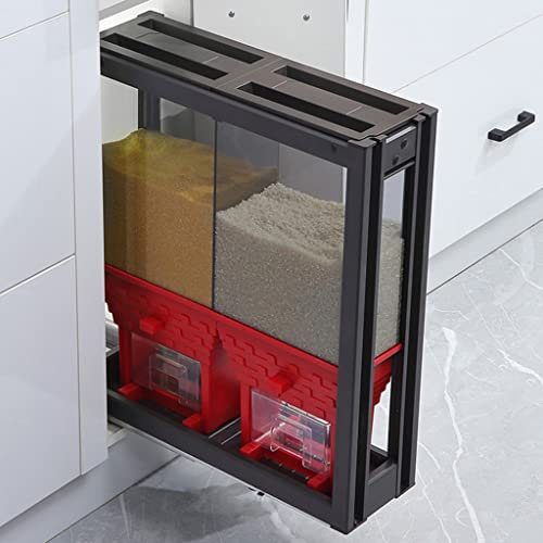 FIFOR Schrank eingebauter Schieber-Reispenser, 2-Gitter-Reisbox-Lagerung, Trockennahrungsaufbewahrungsbehälter, for Reis, Sojabohnen, Kaffeebohnen und andere kleine Getreide.