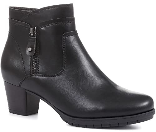 Pavers Women's Block Heeled Ankle Boots in Black - Elegant Shoes with Smooth Faux Leather & Decorative Zip - Casual Footwear - Size UK 5 / EU 38