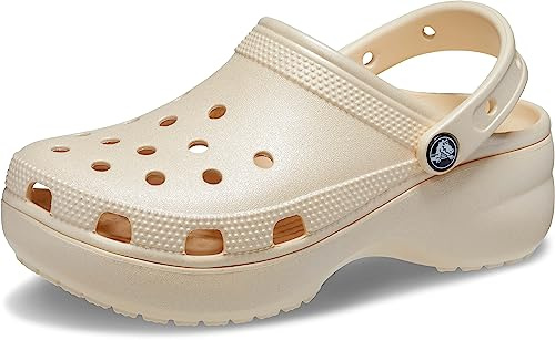 Crocs Women's Classic Platform Glitter Clog, Vanilla, 11