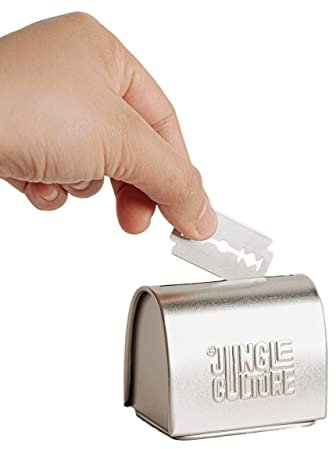 Jungle Culture Safety Razor Blade Bank • Dermaplane Blade Disposal Tin • Blade Bin • Double Edge Razor Blade Holder Box • Safe Storage Container Case for Facial Shaver Blades • Eco Friendly Shaving