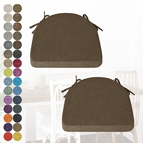 PHUSTJKL 2er Set Stuhlkissen Halbrund Stuhlauflage mit Bändern für Esszimmer, Waschbare rutschfest Sitzkissen mit Reißverschluss für Indoor Zuhause Büro Küche (40x38x38x5cm Dunkelbraun)