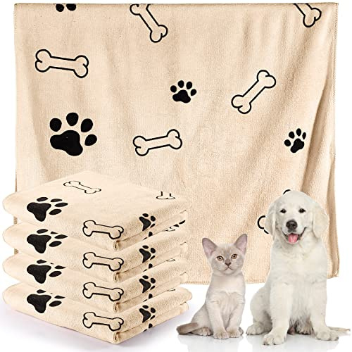 Chumia 4 Pcs Dog Towels for Drying Dog Puppy Bulk Microfiber Absorbent Paw Towel Pet Bathing Supplies Quick Drying for Medium Cats Pets Shower(24 x 40 Inch,Light Brown)