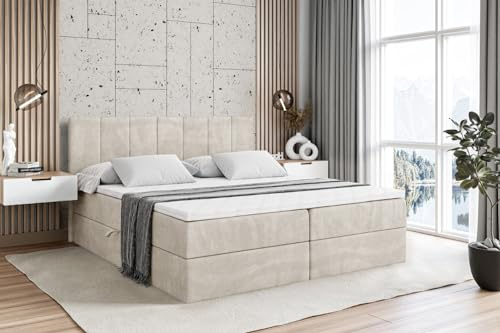 ALTDECOR Boxspringbett mit H3-Matratze MOETI - 180x200 - Beige | Lattenrost, Topper, Boxspringbett mit Bettkasten, Bett mit Stauraum, Doppelbett, Polsterbett