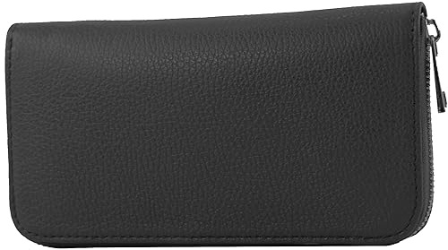 modamoda de SILBER-P02 Damen Leder Geldbörse Portemonnaie lang Handmade in Italy, Farbe:Schwarz