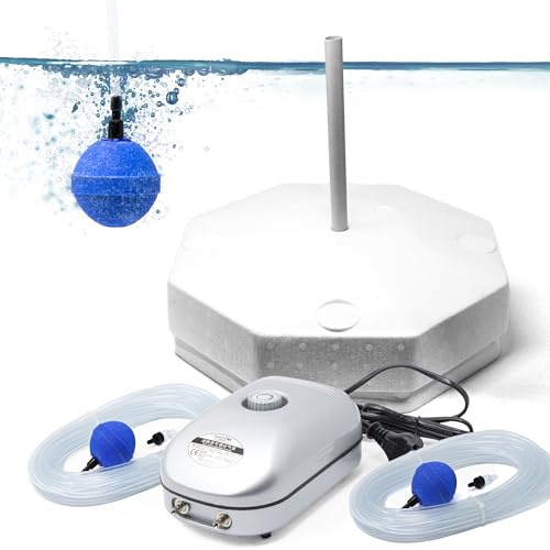 VIALIA Eisfreihalter Gartenteich Komplettset 9602 | mit 5W Belüftungspumpe | für Sauerstoff & Gasaustausch | schützt Fische & Pflanzen im Winter | inkl. 40cm Styropor-Schwimmer & Zubehör