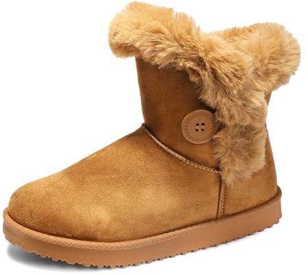 JOMIX Bottes Classique Femme Hiver Bottes de Neige en Fourrure Synthétique Chaud Confortable et Léger (Kaki Clair, 37)