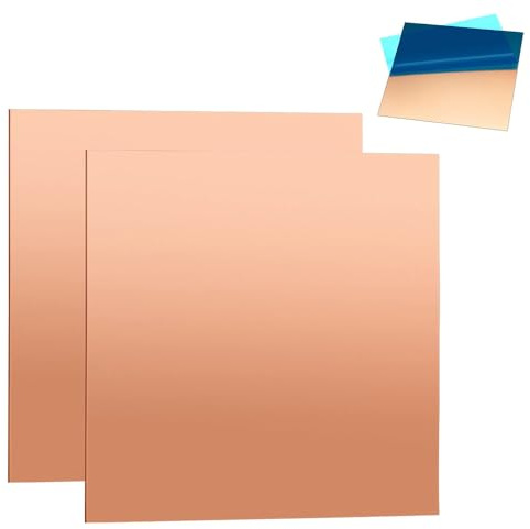 2 Fogli Lamiera di Rame Puro 100 mm x 100 mm x 1 mm | Piastre di Metallo per Lavorazione e Circuito Stampato