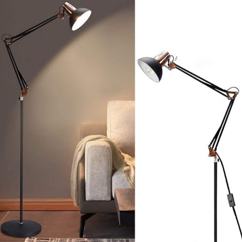 DINGLILIGHTING LED Stehlampe Vintage Metall, Schwenkbare Stehleuchte, Höhenverstellbar, 1*E27 Fassung Max: 60W, leselampe stehlampe für Arbeitszimmer Schlafzimmer Büro Studio Whonzimmer