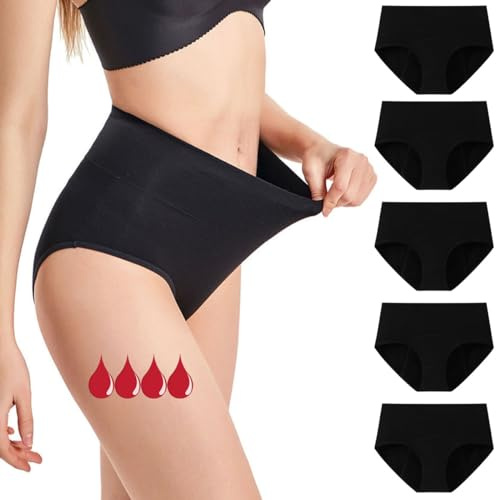 Anntry Damen Perioden Unterwäsche - Waschbar - Baumwolle -Menstruation Unterhosen Postpartum Slips - Mädchen- Menstruationsunterwäsche Starke Blutung - Periodenslips - Absorbierend XS / 3XL (5er Pack)
