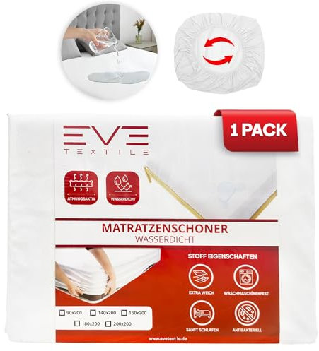Eve Textile - 4er Set Wasserdichter Matratzenschoner 180x200 cm | Inkontinenzauflage | Matratzenauflage | Matratzenbezug | Topper | Milbenbezug | Nässeschutz | bis 30 cm Matratzenhöhe | Boxspringbett