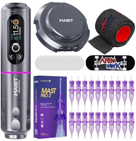 Mast Archer2 Tattoo Maschine Set Wireless Rotary Tätowiermaschine Akku Pen Brushless Tattoo Motor Gun Battery Pen 3.5mm Stroke Length Smart Screen Foot Pedal Tattoo Pro Nadeln Cartridges