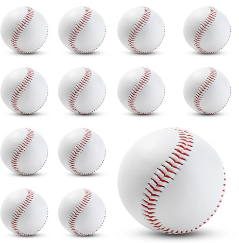 Rarapop 12 Pack Blank Standard Baseball Balls, Official Size 9 Inch Leather Covered Practice Baseball Training Ball for League Play, Pitching, Hitting, Batting, Fielding, Autograph