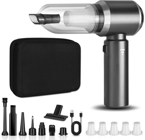 SHTALHST Handstaubsauger,4-in-1 Autostaubsauger Akku Tragbarer Akkusauger,Auto Staubsauger Stark,Handstaubsauger Kabellos mit USB Schnellladung 6000mAh für Haare und Schmutz In Ecken Auto und Zuhause