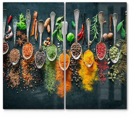 DEQORI Herdabdeckplatten Glas | 2er Set 60x52 cm | Motiv Aromatisches Mosaik | Ceranfeld Abdeckplatten in Küche | Herd-Abdeckungen universal | Glasplatten & Schneidebretter für Kochplatte