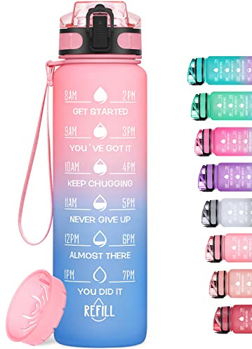 HydroPal Gourde Sport 1 Litre, Bouteille d'eau de motivation avec Marqueur de Temps, Gourde Filtrante & Bouteille pour Adulte sans BPA pour Sport, Gym, Bureau, Yoga (Poudre légère et bleu ciel)