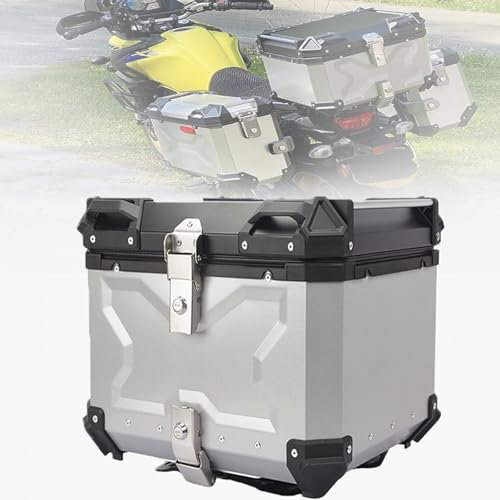 Motorrad-Top Case 65 L Aluminiumlegierung Wasserdicht Für Roller Backbox Reise-Motorradbox Mit Sicherheitsschloss Bietet Platz Für 2 Motorradhelme Roller-Topcase(Silver,45L)