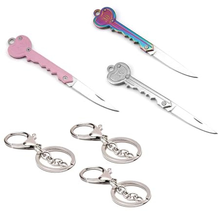 Amexo 3 Pcs Schlüsselanhänger Messer Schlüssel Schlüsselmesser Mini-Messer Klappmesser aus Edelstahl Kleines Taschenmesser in Schlüsselform geeignet als Brieföffner oder Paketmesser