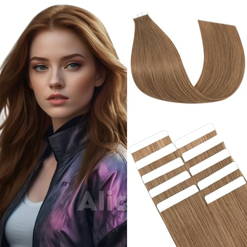 Benehair Tape in Extensions Echthaar, Invisible Tape Extensions Echt Haar, 50CM Haarverlängerung Echthaar Tapes, Remy Natural Tapes Extensions Echthaar, 10Pcs 15g Dunkles Leinen #6