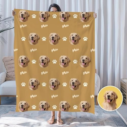 Zhongzhi Personalisierte Decke mit Haustiergesicht, individuelle Welpennamendecke, Katzengesichtsdecke, Haustierdecke mit Namen, Haustier-Gedenkdecke, Haustierliebhaber, bestes Geschenk (100 x 130 cm)