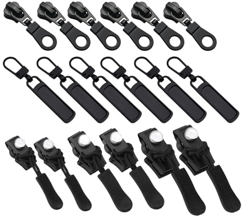Reißverschluss Reparatur Set 18 PCS Zipper Ersatz - Reisverschluss-Reparaturset für Taschen, Kleidung, Koffer - 5 Größen (Schwarz)