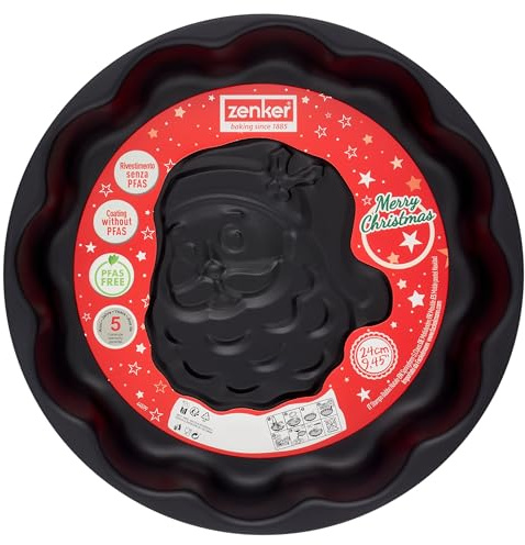 Zenker 3D-Backform Ø24cm mit Weihnachtsmann, Karbonstahl mit Antihaftbeschichtung, Linie Merry Christmas, Größe Ø24x4cm