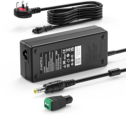 24V 5A 120W Power Supply UK Plug, AC to DC Adapter 5.5x2.5 2.1mm Jack | 24V 5A 120W UK Adapter, Fits LED Strip, Anycubic Mono X, Logitech G29 G920 Wheel, Audio Amp, Router, 5.5x2.5 5.5x2.1mm Jack