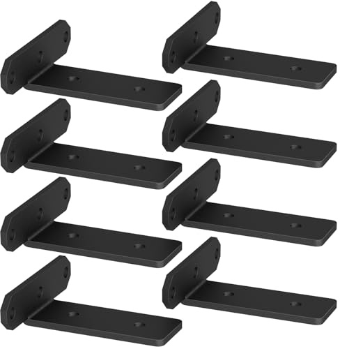 TESSTINA Lot 8 Equerre Etagere Murale 10cm, Supports d'Étagère Flottants | Invisible Équerre Charge Lourde 80KG L Metal Fixation Support Flottante Étagère pour Maison Cuisine, Salon et Garage - Noir