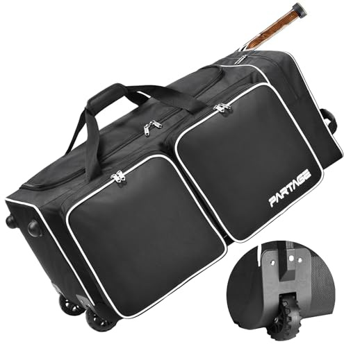 Partage Hockey Bag with Wheels, 33 Hockey Duffle Bag with Separate Shoe Compartment (Black)