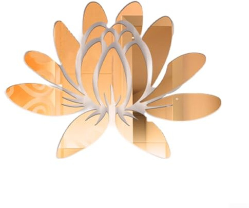 3D Acryl Spiegel Lotus Blume Wandaufkleber Wandkunst Abziehbilder Selbstklebend Abnehmbare Spiegel Wandaufkleber für Zuhause Schlafzimmer Wohnzimmer Badezimmer Dekoration (Gold)