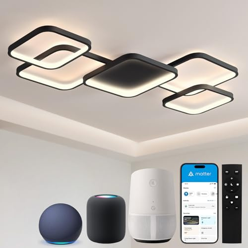 BAYHT LED Deckenlamp Wohnzimmerlampe with Matter, 56W 5600lm, 3000-6500K, Kompatibel Mit eWeLink APP, Dimmbar Deckenleuchte Für Schlafzimmer Wohnzimmer Schwarz