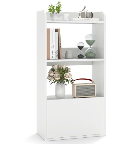 COSTWAY Bücherregal mit Schublade, Standregal mit 2 Fächern, Büroregal aus Holz, Würfelregal Aufbewahrungsregal für Wohnzimmer, Schlafzimmer, 55 x 29 x 105 cm (Weiß)