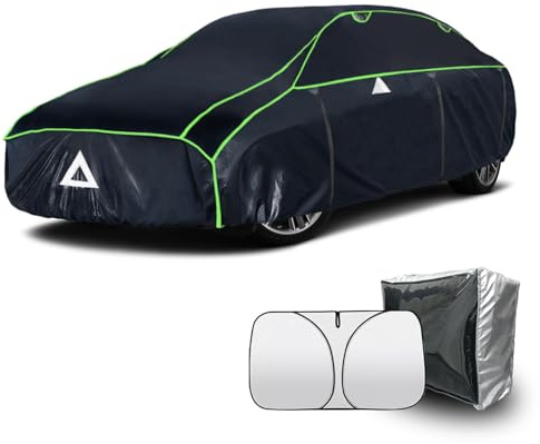 Cowtcver Hagelschutzplane PKW Autoabdeckung für Limousine 450 bis 470 cm | Hagelschutz Vollgarage mit Separater Sonnenblende, Auto Abdeckplane für Hagel Sonne Schutz Regen, Hagelschutzgarage.