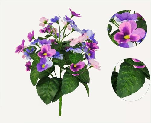 365 Blooming Decor Artificial Pansy Flowers, fade-Resistant Luxury Fake Silk Pansy bunches, Set of 4 pieces for Planter, Porch, Window Box Home Decor.