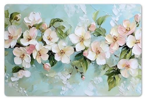 KitchenYeah© Set de 6 Manteles Individuales Plástico 45x30 cm Antimanchas y Antideslizantes Tapete Mesa Comedor Salvamantel Individual PVC Flor - Hojas - Azul Claro