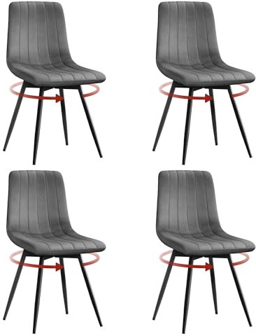 Klihome Esszimmerstühle 4er Set drehbar, Samt Küchenstühle Essstühle mit Rückenlehne, Metallbeine, Gepolsterte Stühle für Esszimmer Küche, Ergonomisch, Dunkelgrau
