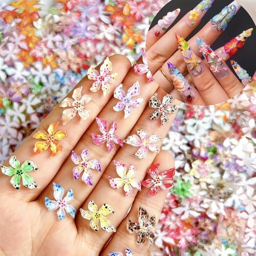 CharmBurst 80 Pièces de Charms à Ongles en Fleurs, Décoration d'Ongles 3D avec Fleurs Hawaïennes pour Femmes, Accessoires d'Art à Ongles Colorés avec Hibiscus, Décorations pour Ongles en Gel et
