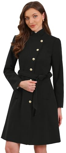Allegra K Womens Pea Coats Long Winter Stand Collar Belted Trench Coat 2026