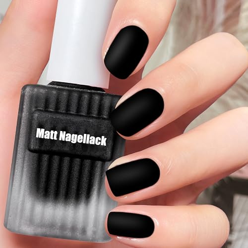 Matt nagellack – snabbtorkande långvarig svart nagellack utan UV-lampa – giftfri vattenbaserad färglack – naturlig nagelpolering med vegansk formel för kvinnor och män, gör-det-själv (lack)