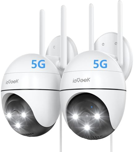 ieGeek 2,4G/5G 2K WiFi, Detección de Humano, Seguimiento Automático, Visión Nocturna Color, Alarma de Luz y Sonido, Grabación Continua, Compatible Alexa (2 PCS) | Eléctrico, Detección de Humano, Seguimiento Automático, Visión Nocturna Color, Alarma de Luz y Sonido, Grabación Continua
