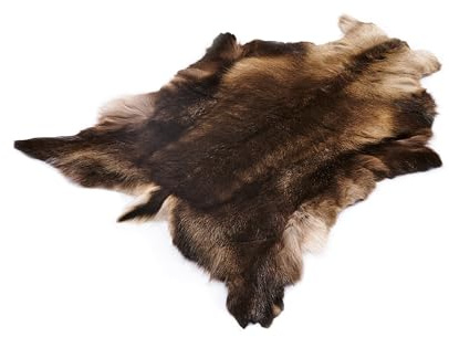 Premium Rentierfell Echt Finland 140-150 cm Bräunlich-Grau, Rentierfell | Natürliches Rentierfell – umweltschonend gegerbt, Naturfell, Fellteppich
