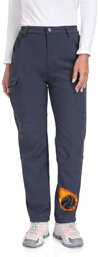 GymBrave Pantaloni Softshell Invernali Donna Impermeabili Imbottiti con Tasche a Zip per Trekking e Sci, Calda Pantalone da Esterno Grigio Scuro XL