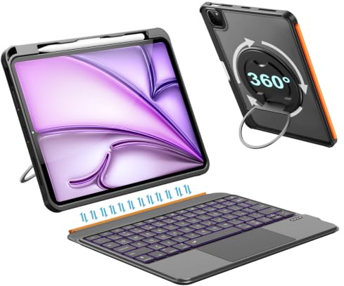 Funda con teclado para iPad Air de 13 pulgadas (M3 M2 2025 2024), Pro 12.9 6/5/4/3ª generación, teclado Bluetooth desmontable magnético, trackpad multitáctil, soporte ajustable de 360 grados