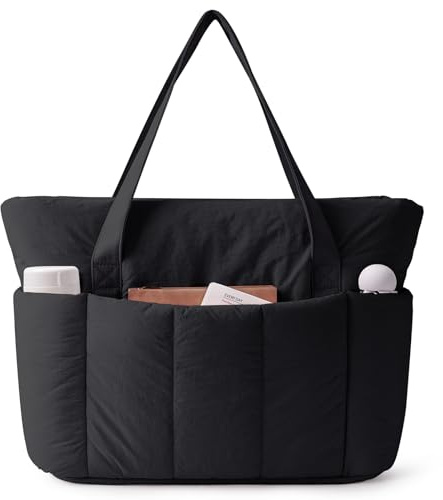 Narwey Toteväskor för kvinnor, vadderad laptop-toteväska för arbete med dragkedja och fack för kvinnor, stor kapacitet quiltade handväskor och lätt axelväska för skola, arbete, resor, gym, dans och
