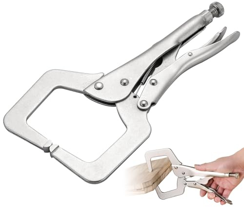 DASBET 11 C-Clamp Locking Pliers 1 Pack | Heavy Duty Locking C Clamp Pliers with Regular Tip for Welding, Woodworking, Adjustable Welding Clamps Vise, Quick Release (11 inch, 1)