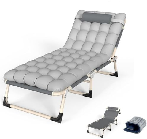 Klappbares Campingbett mit Matratze, 200KG Belastbarkeit Klappbett Gästebett, Stahlrahmen und 600D Oxford-Polyester Tuch Feldbett Klappbar, 176 x 56 x 28 cm, Geeignet für Garten Büro Camping (grau)