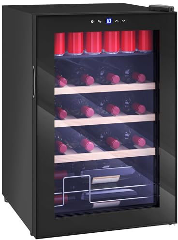 HOMCOM Cantinetta Vino Refrigerata 12 Bottiglie 53L Cantina Vino Silenziosa Temperatura Regolabile 5-18℃ Frigo Vino Bar con Vetro Anti UV, Ripiani, Compressore, Display Touch, Luci LED, Classe G