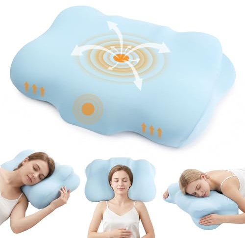 Almohada Cervicales y Cuello, Almohada Ergonómica, Funda Desmontable | Cervical de Espuma Viscoelástica, Cojín Cervical Viscoelástico, Relajación, para Dormir de Lado, Boca Arriba y Boca Abajo